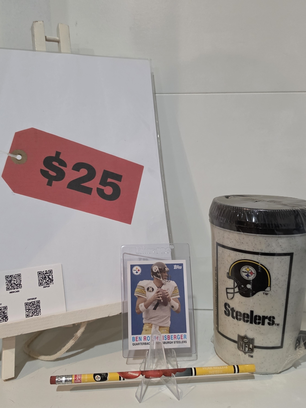 NFL Pittsburgh Steelers Lot (Mug, Card, Pencil) 7-Eleven Throwback Mug, Topps